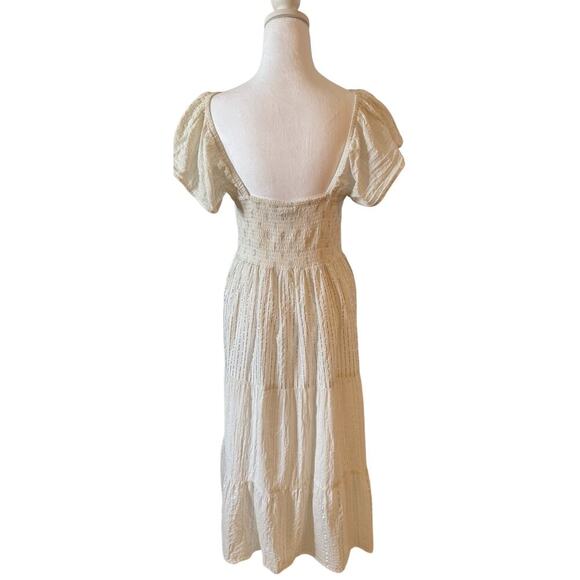 NAOO Nation Ak White Maxi Dress Peasant Boho Eyelet Tiered Shimmer Size M - Picture 5 of 8